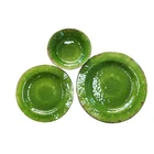 Wholesale dinnerware retro crack green blue melamine tableware dinner set plastic plates