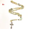Pretty Painted Glass Bead Chain Necklace with Cross Pendant