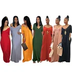 SATS860 loose off the shoulder short sleeve women plus size casual maxi dress with pocket