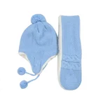 Custom solid color winter thick knitted fleece lined kids toddler baby hat and scarf sets