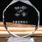 Custom made octagonal trophy crystal with engraved logo packed in gift box
