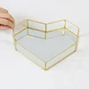 Nordic INS geometrical brass strip glass jewelry box home decor ornaments storage tray