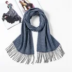 Women blue plaid suede fabric 100% pure cashmere shawl scarf