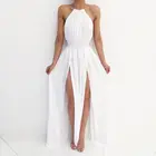 Hot Selling Fashion Backless Sexy Slit White Long Dress Women