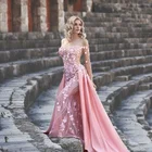 Luxury Long Detachable Train Floral Wedding Gowns Evening Dress