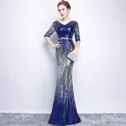 Women luxurious sequins long evening gown dress party
