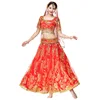 New Indian Dance Dress Female Adult Golden Embroidery Sari Performance Clothing Green Bollywood Belly Dance Set