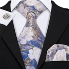 Hot Selling Blue White Gold Mens Luxury Silk Floral Tie Set