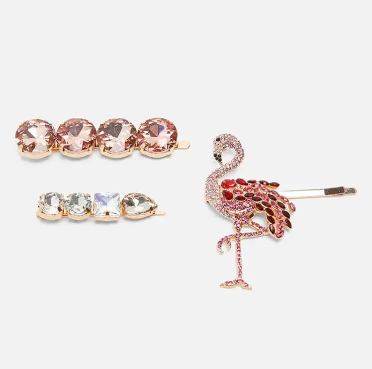 2019 New Bohemian Crystal Flamingo Hair Pins Sets For Women Girls