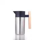 1.2L double wall stainless steel vacuum airline coffee tea pot with wooden handle