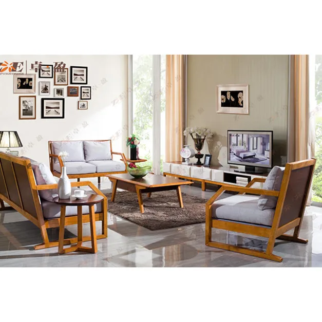 Guangzhou Comfortable Home Furniture Sofa Modern Design Wooden Economic Living Room With Big Cushion Ag031