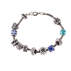 Bracelet With European Style Turquoise Artisan Murano Lampwork Glass Beads And Rhinestone Charms