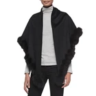 Fashion Women Cashmere Scarf Shawl With Rabbit Fur Trim