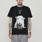 2019 Wholesale Famous Brand Men Black Animal t-shirt Casual Cotton Round Neck Sheep Printing t shirt