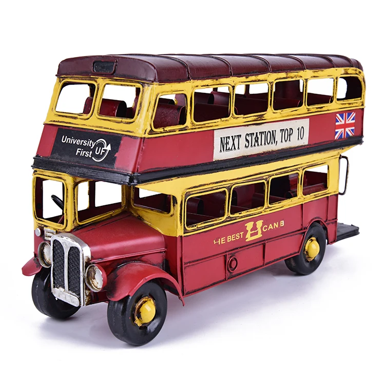 Fer Artisanat Décoration De La Maison Rouge Classique Double Decker Bus Moulé sous pression Voiture Modèle Jouet