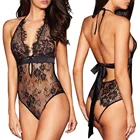 Women Lace Deep V Neck Open Crotch Lingerie Sexy Hot Transparent Underwear