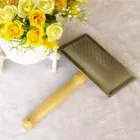 Extra Large Long Hair Fur Pet Dog Cat Animal Puppy Universal Curved Stainless Steel Slicker Comb Brush With Wood Handle