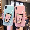3D Cute Pearl Milk Tea soft tpu Phone Case For iPhone XS MAX XR Glitter Flowing sequins phone case for iphone x