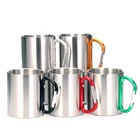 Z 557 Stainless Steel Double Wall Mugs Hiking Travel Cups Metal Mugs with Carabiner Handle