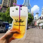 Disposable stand up clear juice milk pouch liquid packaging plastic drink bag with zipper
