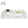 16 inch Vintage White Rectangle Rustic Solid Wood Serving Tray With Handles