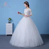2019 new stock cheap romantic sexy women half sleeve bridal gown wedding dress red gold white ball gown