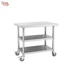 Restaurant stainless steel canteen work table with wheels for commercial