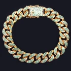 Brass mens double clasp bracelet 18k gold plated Iced Out cuban cz link chain bracelet