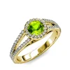Yellow Gold Plated 925 Sterling Silver Cubic CZ Halo Round Shape Peridot Ring