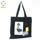 Customized design low MOQ black cotton canvas tote bag with CMYK logo printing