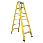 Adjustable fiberglass double sided telescopic step ladder