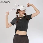new white short sleeve Gym Yoga Running Mesh Design Dry Fit Sports Yoga Tank Tops Women