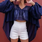 Fashion Women Chiffon Puff Sleeves Blouses Shirts crop Top