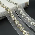 Hot sell gold color beaded mesh lace trim for clothes