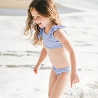 2019 Custom Kids Soft Two Pieces Swimwear Girls Bikini Cute Plaid Bikini