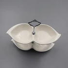 Wholesale ceramic shaped double grid plate pure white continental food hotel small plate dessert string tray