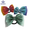 Best selling custom design eye catching glitter fabric cheer bows with rhinestones