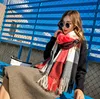 High Quality Europe Check Style Women's Wool Cashmere Scarf With Long Tassels