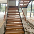 indoor iron glass wood u shape straight staircase made in China--YUDI