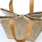Natural Recycling Blank Heavy Duty Shopping Book Travel Tote Burlap Jute Bag With Pu Leather Handle