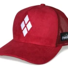 Popular 5 panel style red suede mesh hat, front 3D logo white embroidery trucker hat