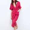 New Style Short Sleeve V Nneck Front Knotted Dress Women