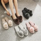 Faux Rabbit Fur Pompom Slipper Sweet Cotton Home Slides for Women