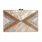 Manufacturer custom fashion colorful acrylic geometric pattern long shape clutch evening bag for women