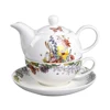 Eco- Friendly Europe Porcelain Wild Flower Teapot and Teacup For One Set