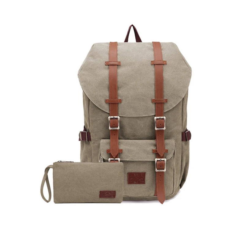 Al por mayor diseñador de Deportes de cuero vintage mochila de lona viajes de senderismo camping mochila militar mochila con detalles de cuero