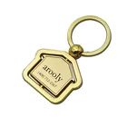 gold silver custom metal laser polished engraved rotatable house shaped keychain / key ring