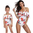 Factory New Hot Family Beachwear Matching Family Bathing Suit Leaf Printed Swimsuit Family Swimwear