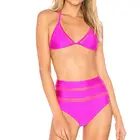 Special Fabric Solid Color Swimwear Sexy Women Swimsuit Mesh High Waist Plus Size Two Piece Bathing Suit 2019