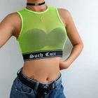 Letter Printing Mesh Sport Vest,Solid Logo Sport Bralette Crop Top for Woman